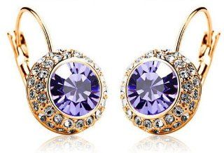 General Gifts Purple Swarovski Elements Crystal Gold Color Earrings: Jewelry