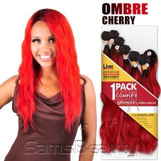 LIVE! UNPROCESSED BRAZILIAN VIRGIN REMY HUMAN HAIR WEAVE NATURAL WAVE 6 BUNDLES + FREE CLOSURE 12"+14"+16" (OMBRE CHERRY) : Hair Extensions : Beauty