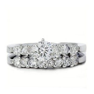 Real 1.25ct Diamond Engagement Matching Wedding Ring Pave Set White Gold Round: Jewelry