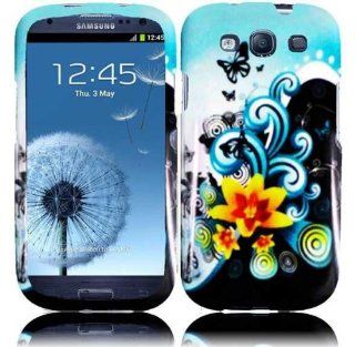 5 Items Combo for Samsung Galaxy S3 I9300 Sgh i747   Yellow Blue Spalash Wave Flower Design Snap on Hard Skin Shell Protector Cover Case + Capacitive Stylus Pen + Premium Lcd Screen Guard + Microfiber Pouch Bag + Case Opener: Everything Else