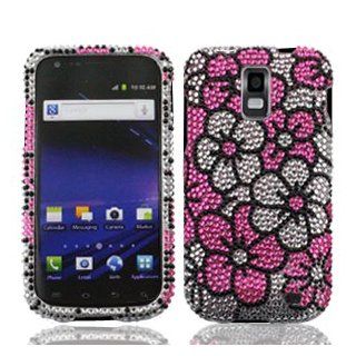 Samsung Galaxy S II S2 S 2 Skyrocket AT&T ATT i727 i 727 Cell Phone Full Crystals Diamonds Bling Protective Case Cover Silver and Pink Floral Flowers Design Cell Phones & Accessories