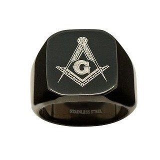 Black Flat Face Stainless Steel Freemason Ring Masonic Rings. Freemason's Jewelry for Free Masonry Member: Jewelry