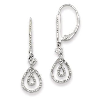 Sterling Silver Rhodium Plated Diamond Teardrop Leverback Earrings: Dangle Earrings: Jewelry