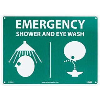 NMC M752AB Emergency and First Aid Sign, Legend "EMERGENCY SHOWER & EYE" with Graphic, 14" Length x 10" Height, Aluminum 0.40, White on Green Industrial Warning Signs