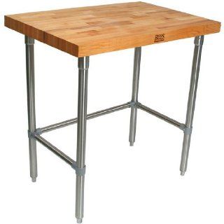 John Boos Stainless Steel Kitchen Work Table w/ Maple Top   72 inch x 24 inch x 36 inch   Workbenches
