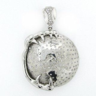 Men's Iced Out Hip Hop White Gold Plated Cubic Zircoina (CZ) Micro Pave Earth With Devil Charm Pendant: Jewelry