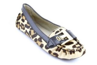 Adrienne Vittadini Women's Tyler Moc Flat, Leopard Black Haircalf, 7.5 M US Shoes