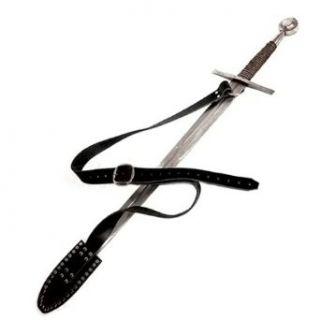 Medieval Two Hand Broad Sword Back Sling in Black Leather Clothing