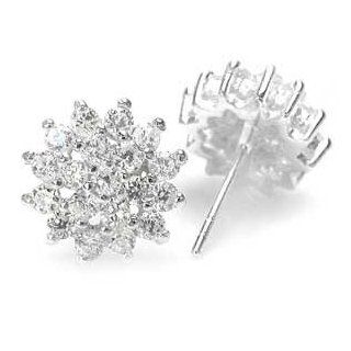 White CZ 925 Sterling Silver Flower Cluster Stud Earrings Jewelry