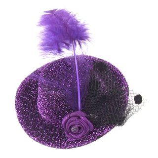 Ladies Feather Mesh Decor Glittery Purple Hair Clip Corsage Xmas Gift : Beauty