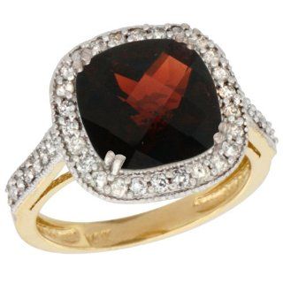 14k Yellow Gold Natural Garnet Ring 9x9 mm 2.4 ct Diamond Halo 1/2 inch wide, sizes 5 10: Jewelry