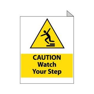 NMC TV17 Flanged Sign, Legend "CAUTION Watch Your Step" with graphic, 8" Length x 10" Height, Rigid Plastic, Black on Yellow: Industrial Warning Signs: Industrial & Scientific