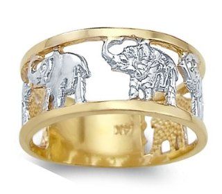 Animal Elephant Ring 14k White Yellow Gold Band Right Hand Rings Jewelry