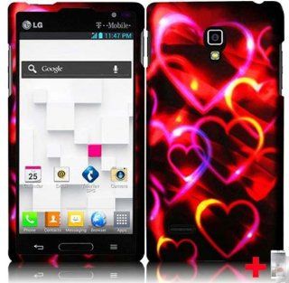 LG Optimus L9 P769 MS769COLORFUL HEARTS RUBBERIZED HARD PLASTIC MOBILE PHONE CASE + SCREEN PROTECTOR, FROM [TRIPLE8ACCESSORIES]: Cell Phones & Accessories