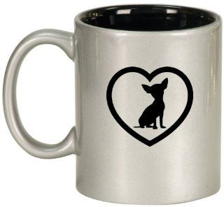 Heart Chihuahua Ceramic Coffee Tea Mug Cup Silver Black: Kitchen & Dining