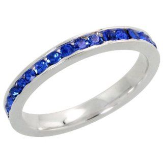 Sterling Silver Eternity Band, w/ September Birthstone, Sapphire Crystals, 1/8 inch (3 mm) wide: Jewelry