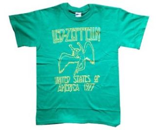 LED ZEPPELIN   United States Of America 1977   Green T shirt: Novelty T Shirts: Clothing