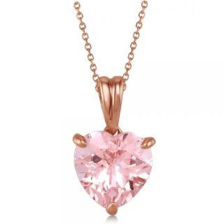 Solitaire Pink Morganite Heart Pendant Necklace for Women with 18" Rope Chain 14 Rose Gold 1.50tcw Jewelry