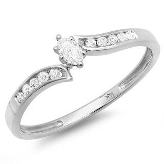 0.18 Carat (ctw) 14k White Gold Marquise & Round Diamond Ladies Swirl Engagement Bridal Ring: Jewelry