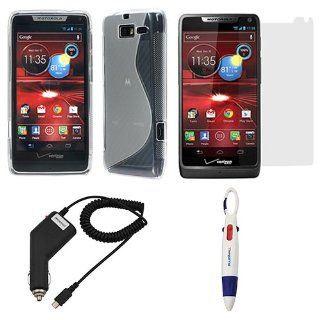 BIRUGEAR Clear S Shape TPU Case Cover + Car Charger + Clear Screen Protector for Motorola Droid RAZR M XT907 (Verizon) with *4 Color Clip Pen*: Cell Phones & Accessories
