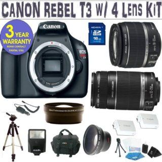 BRAND NEW CANON REBEL T3 (EOS 1100D) w/ CANON 18 55 IS LENS + CANON 55 250 IS LENS + .45X WIDE ANGLE LENS + 2X TELEPHOTO LENS + 16GB HIGH SPEED MEMORY CARD CLASS 10 + 3 YEAR CELLTIME WARRANTY : Digital Camera Accessory Kits : Camera & Photo