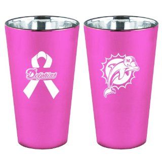 NFL Miami Dolphins 16 Ounce Breast Cancer Awareness Lusterware Pint Glass Set: Sports & Outdoors