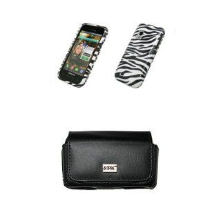 EMPIRE Black Leather Case Pouch with Belt Clip and Belt Loops + Black and White Zebra Skin Design Snap On Cover Case for Samsung Mesmerize I500: Cell Phones & Accessories