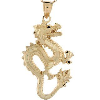 14k Real Gold Diamond Cut Dragon Charm Pendant: Jewelry
