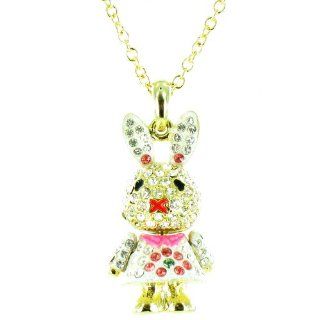 Clear Crystal and White on Gold Plated Rabbit Necklace: Jewelry