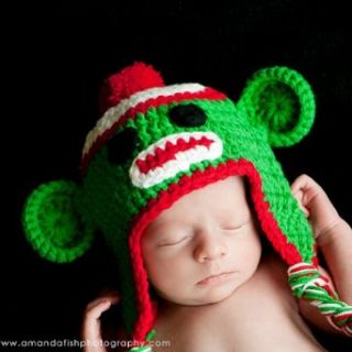 Melondipity Festive Christmas Sock Monkey Crochet Baby Hat Holiday Beanie: Clothing