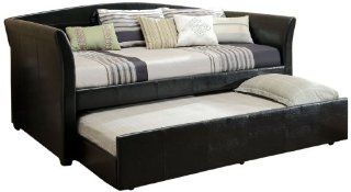 Furniture of America Elliss Leatherette Upholstered Daybed with Twin Trundle, Black Home & Kitchen