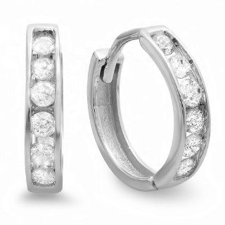 0.33 Carat (ctw) Small 11mm 10K White Gold Round Diamond Ladies Mens Unisex Huggie Hoop Earrings: Jewelry