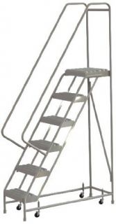 Tri Arc WLAR106165 6 Step All Welded Aluminum Rolling Industrial & Warehouse Ladder with Handrail, Grip Strut Tread, 16 Inch Wide Steps: Stepladders: Industrial & Scientific