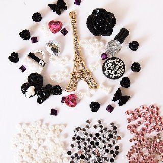 DIY 3D Bling Cell Phone Case Deco Kit: Rhinestone Eiffel Tower & Black Rose Cabochons   Cell Phone Carrying Cases