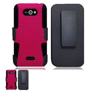 LG Motion 4G MS770 Pink And Black Hybrid Case + Holster Combo Cell Phones & Accessories