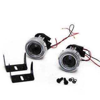 Universal H3 HID Ready Projector Fog Lights Lamp Lens Kit With White LED Light: Automotive