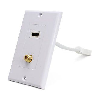 Fosmon Gold Plated HDMI Pigtail + F Connector Coaxial Combo Wall Plate Face Cover for Home Theater DVD Cable Satellite TV PS3 HDTV   White: Electronics