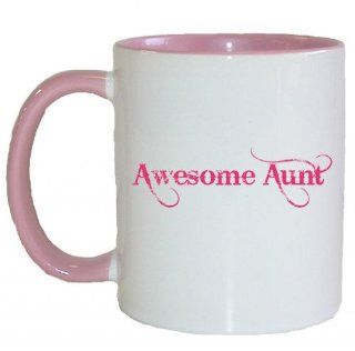 Mashed Mugs   Awesome Aunt   Coffee Cup/Tea Mug (White/Pink): Kitchen & Dining
