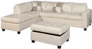 Bobkona Soft touch Reversible Bonded Leather Match 3 Piece Sectional Sofa Set, Cream   Living Room Set