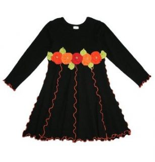 Love U Lots by Mulberribush Girls 2T 4T Black Orange Flowers Knit Panel Dress, 4: Clothing