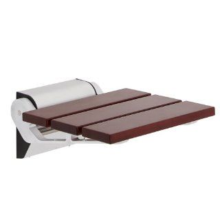 Modern Sapele Folding Wooden Shower Seat With Chrome Brackets & Narrow Base   Solid Wood Fold Down Spa Bench   Wall Mounted Luxury Bath Accessory Fixture