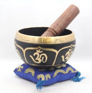 Tibetan Large Heavy Meditation OM / AUM Peace Singing Bowl With Mallet and Silk Cushion: Musical Instruments