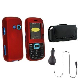 eForCity Red Snap on Rubber Coated Case + Retractable Car Charger + Leather Case Compatible with LG Cosmos VN250: Cell Phones & Accessories