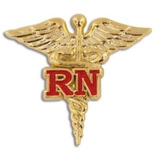 Registered Nurse Red RN Gold Caduceus Lapel Pin Jewelry