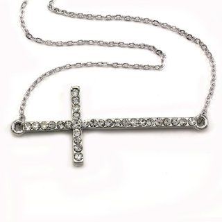 Christian Side Sideways Cross Pendant Necklace Charm Designer Lady Fashion Jewelry: Jewelry