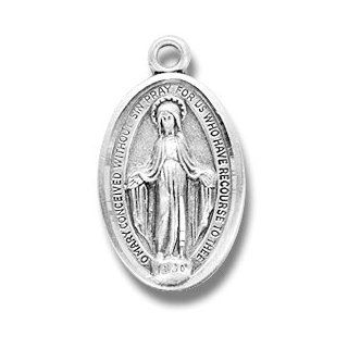 Sterling Silver Medal Small Oval Miraculous Medal Mother of God St. Maryulous with 18" Stainless Chain: Jewelry