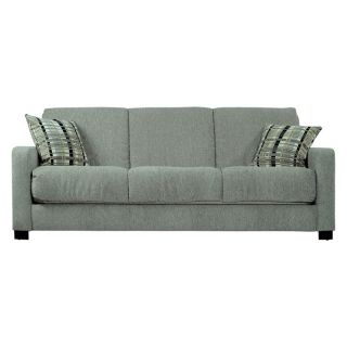 Handy Living Tahoe Gray Microfiber Convertible Sofa with Plaid Pillows   Sofas