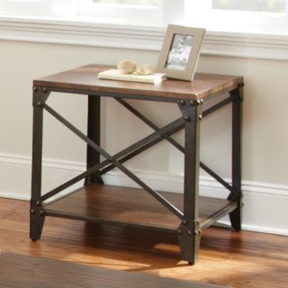 Steve Silver Winston Square Distressed Tobacco Wood and Metal End Table   End Tables