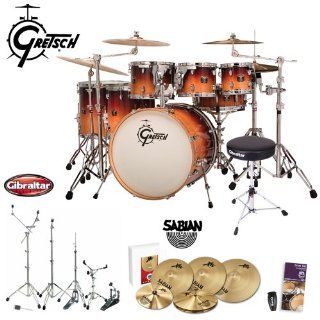 Gretsch CMT E826P MOF Catalina Maple Mocha Fade 7 Pc Shell Pack with Drum Set Guide, Shaker, Drum Throne, Hardware & Cymbals: Musical Instruments