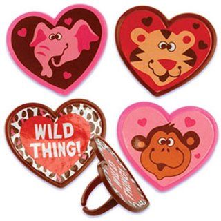 Dress My Cupcake DMC41V 803 12 Pack Animals Wild Thing Ring Decorative Cake Topper, Valentines, Assorted: Kitchen & Dining
